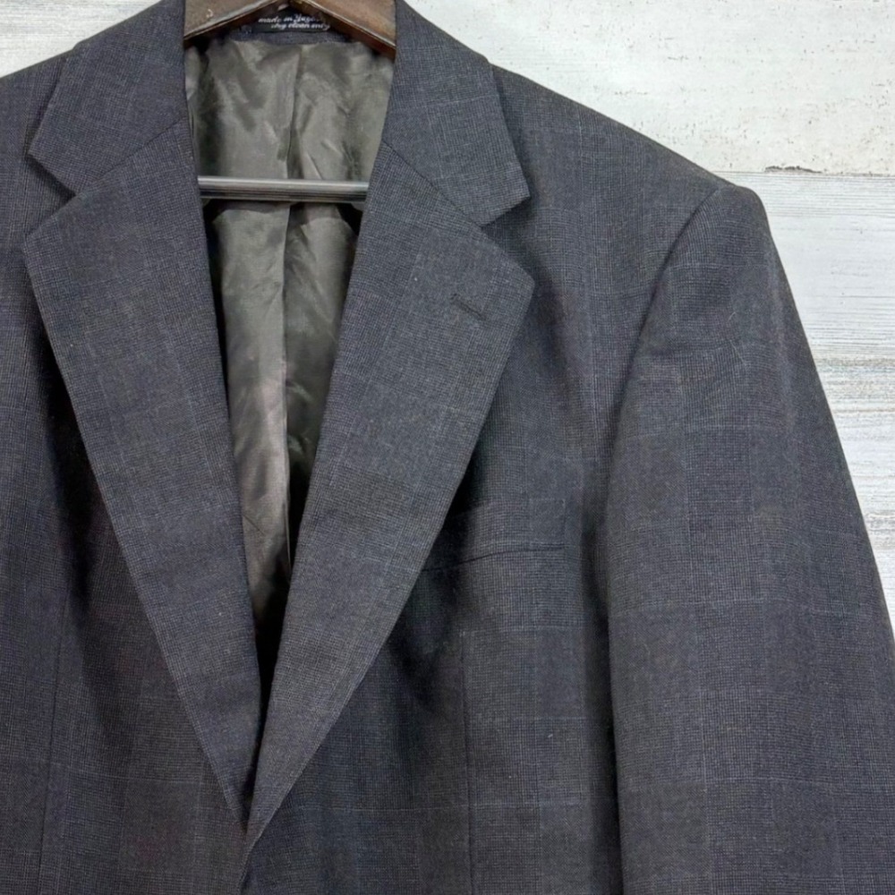 Egon Von Furstenberg Vintage Blazer Mens 42R Charcoal Gray Windowpane Plaid Suit